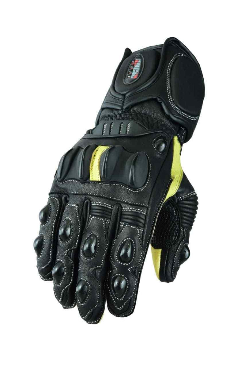 Mens Genuine Leather Motorcycle Motorbike Knuckle SPS Protection Racing Gloves - Hamtons Direct