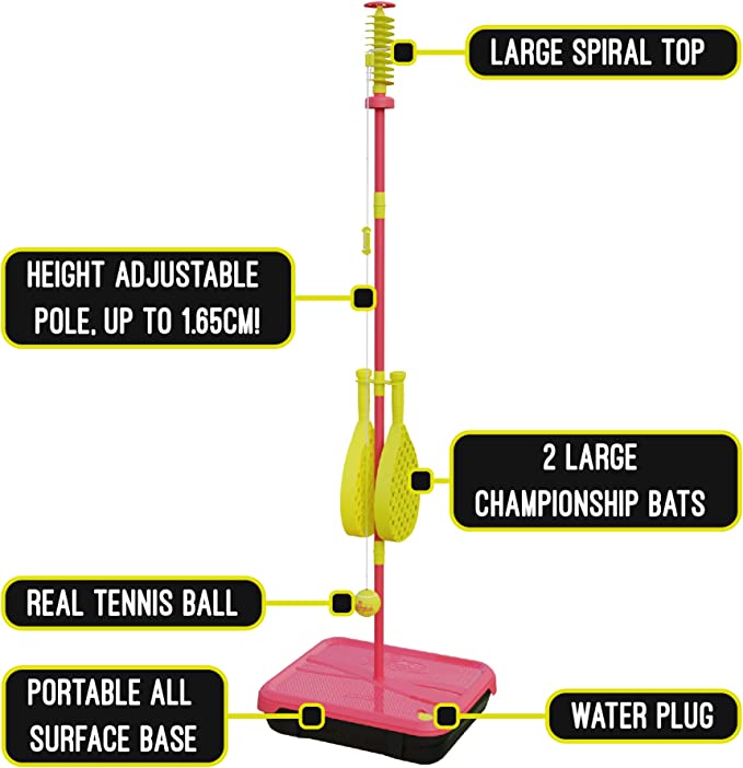 Swingball Classic All Surface, Red and Yellow, Outdoor Activities, All Surface Base Swingball, Real Tennis Ball and 2 Championship Bats, Suitable for Everyone 6 years+