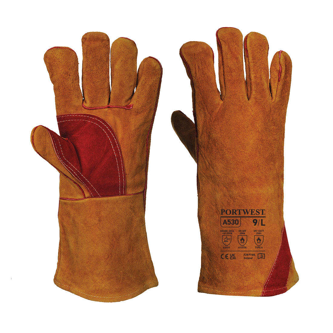 PARA-ARAMID LEATHER GLOVE WELDING REINFORCED GAUNTLET CE HAND PROTECTION - Hamtons Direct