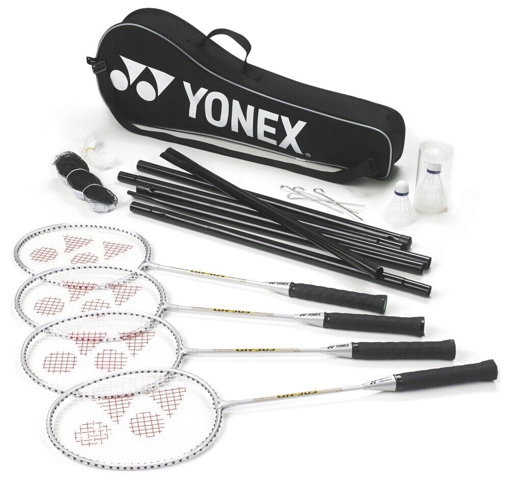 Yonex Badminton 4 Players Gear Set 4x Rackets, 2x Shuttles & Net and Post