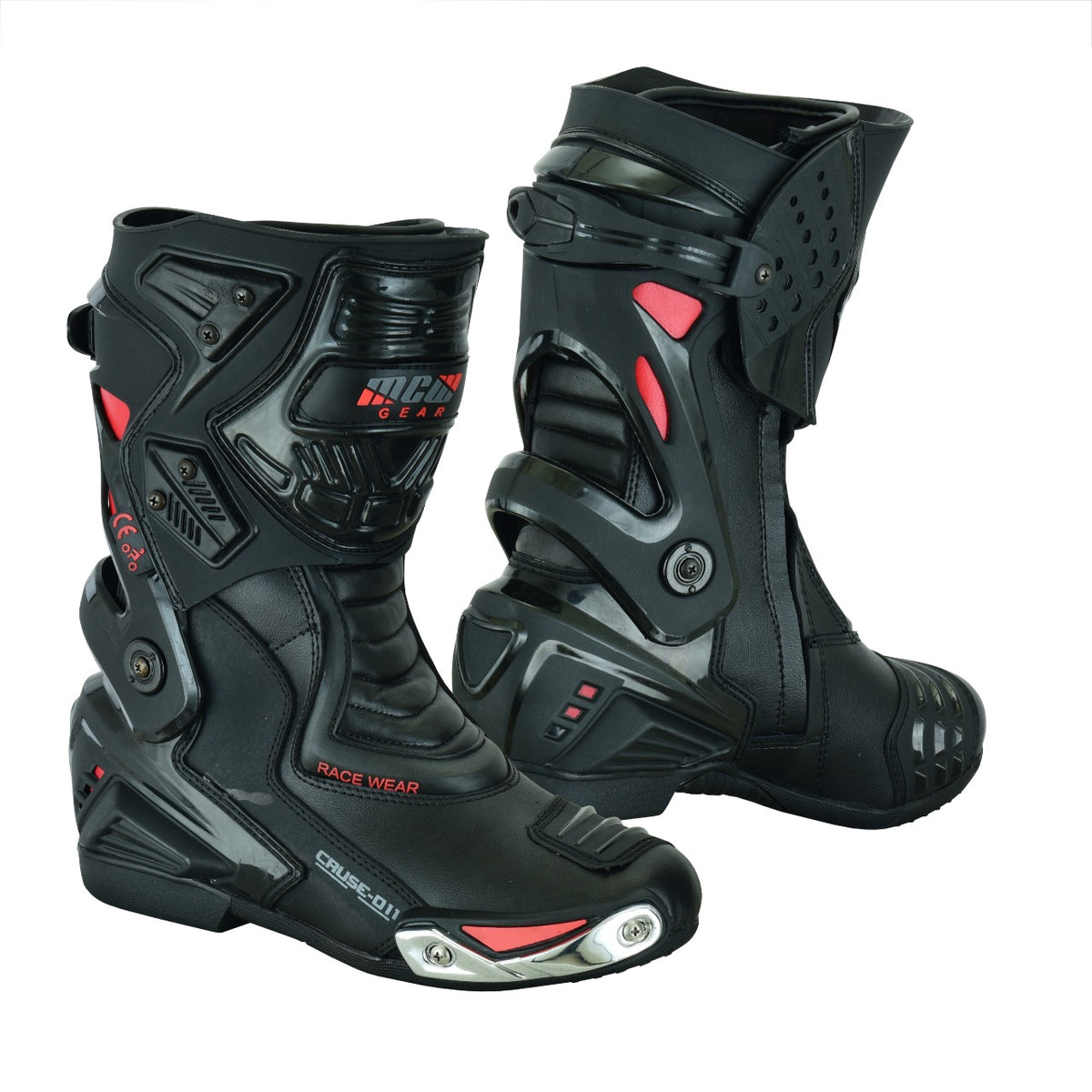 NEW Real Leather High Tech Mens Long Red & Black CE Motorbike Motorcycle Racing Sports Boots - Hamtons Direct