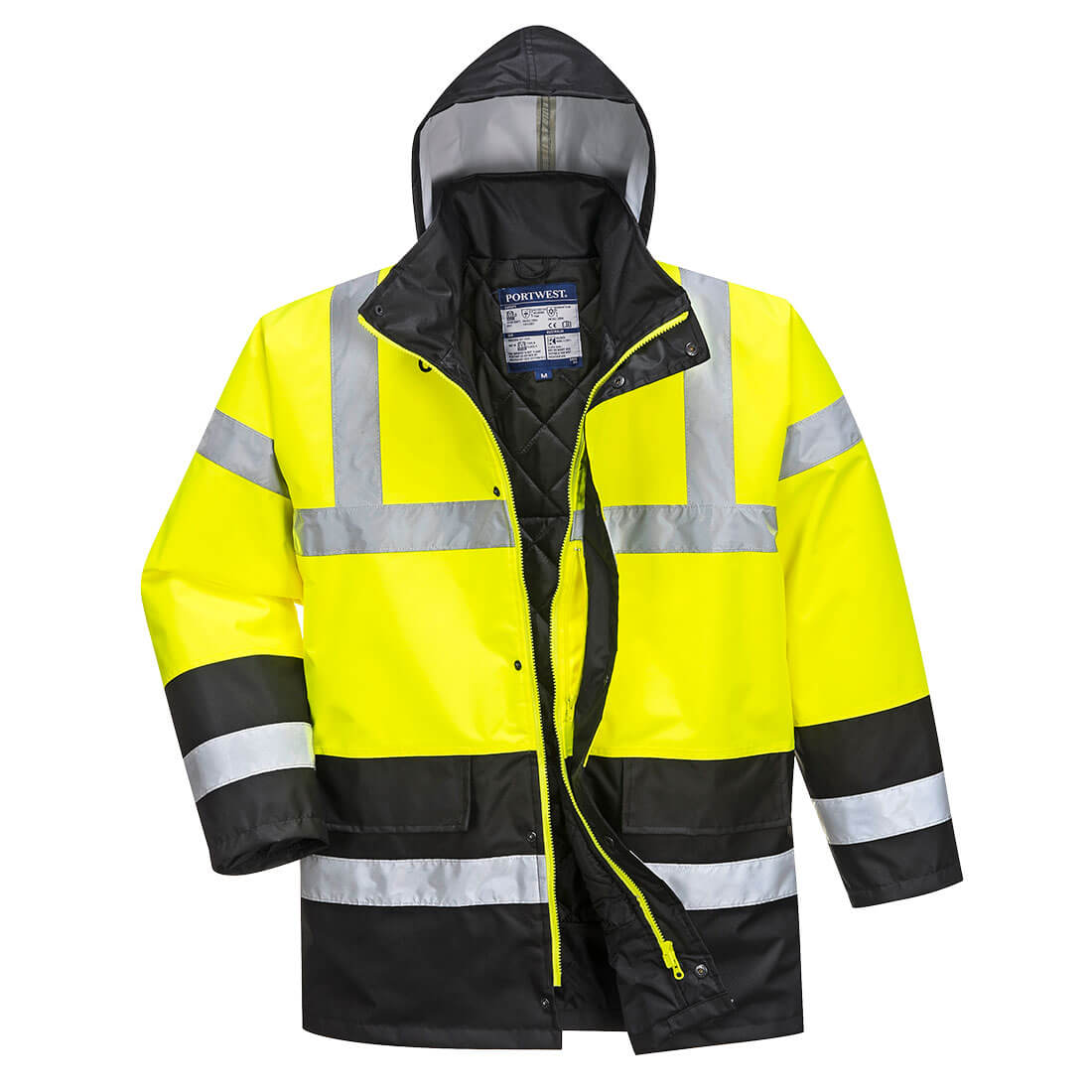 Portwest S466 Hi-viz Contrast Traffic Jacket Waterproof Thermal Insulation CE Certified Yellow/Black - Hamtons Direct