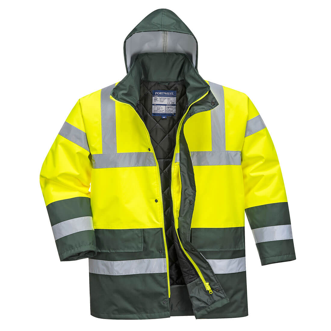 Portwest S466 Hi-viz Contrast Traffic Jacket Waterproof Thermal Insulation CE Certified Yellow/Green - Hamtons Direct