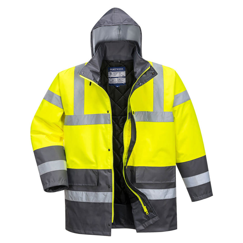 Portwest S466 Hi-viz Contrast Traffic Jacket Waterproof Thermal Insulation CE Certified Yellow/Grey - Hamtons Direct