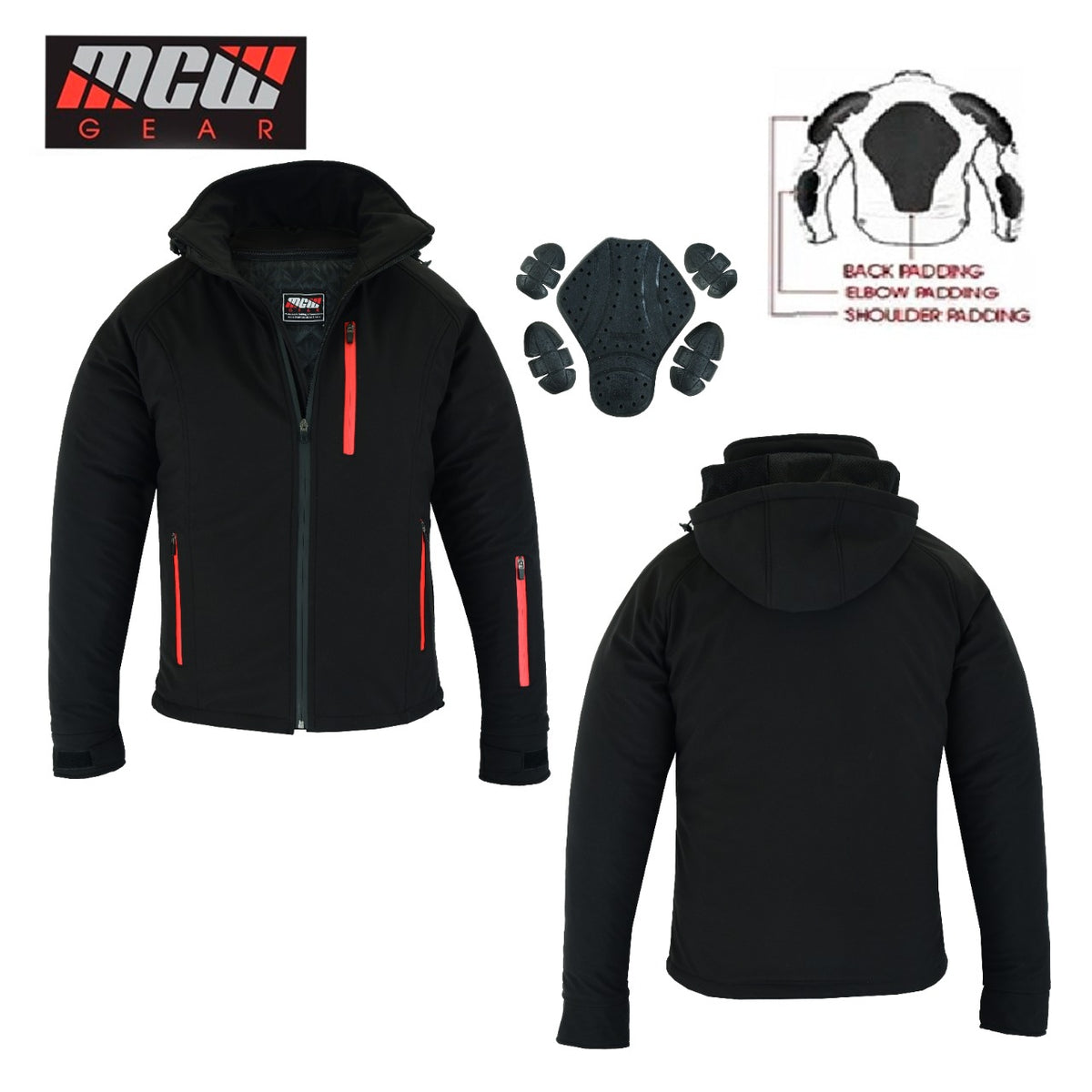 MENS Softshell Quilted Motorcycle MOTORBIKE REMOVABLE CE ARMOUR JACKET Zip up Hoodie - Hamtons Direct