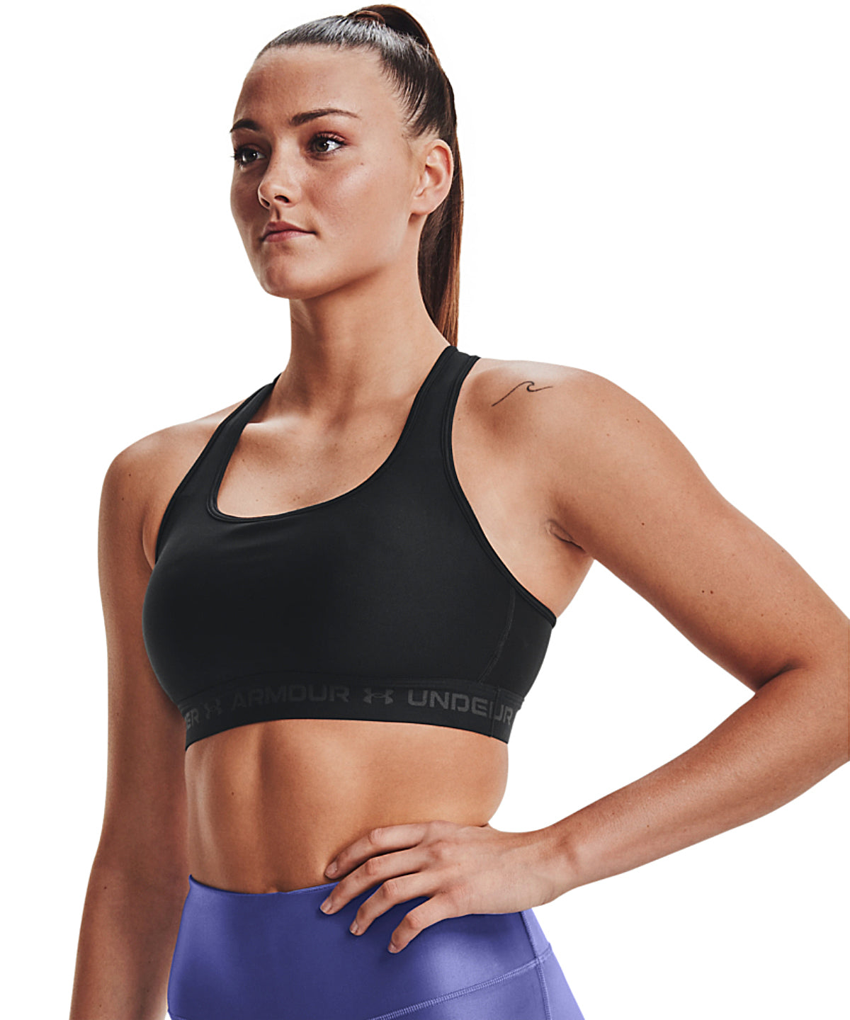 Under Armour Mid Crossback Womens Sports Bra Black Compression Removable Cups - Hamtons Direct