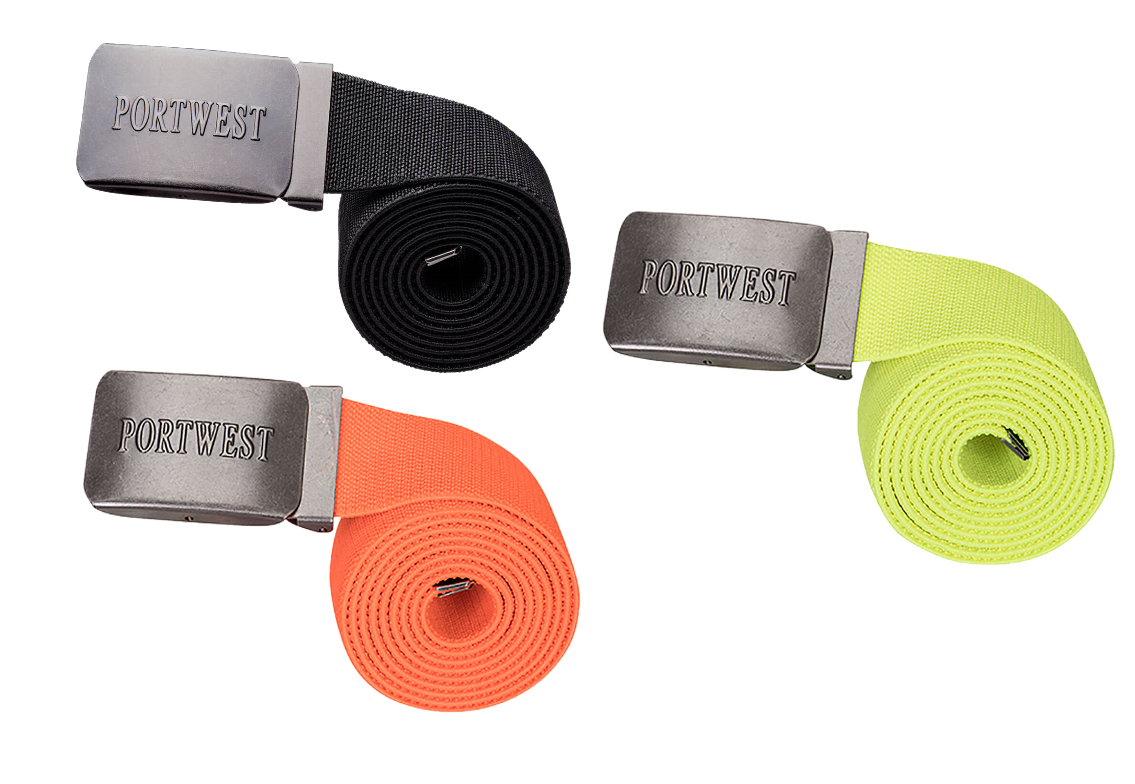 Portwest Work Belt Elasticated Workwear Trouser Belts Canvas Web Metal Buckle - Hamtons Direct