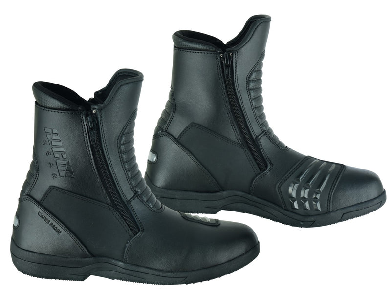NEW REAL LEATHER MCW MEN MOTORBIKE MOTORCYCLE TOURING DUAL ZIP BOOTS - Hamtons Direct