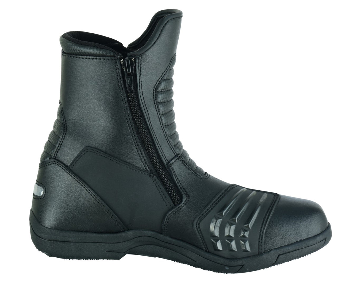 NEW REAL LEATHER MCW MEN MOTORBIKE MOTORCYCLE TOURING DUAL ZIP BOOTS - Hamtons Direct