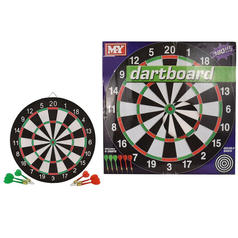 M.Y 17" Double Sided Dart Board and 6 Darts Beginners Set - Hamtons Direct