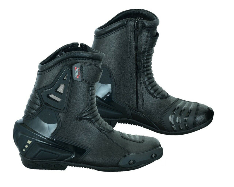 REAL LEATHER HIGH TECH MENS SHORT MOTORBIKE MOTORCYCLE RACING SPORTS SHOES BOOTS - Hamtons Direct