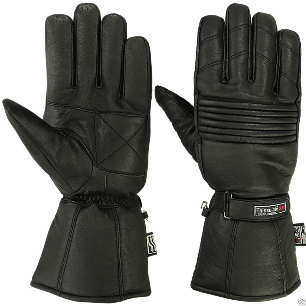 Mens Winter Genuine Leather Motorcycle Motorbike 3M Thermal Thinsulate Gloves - Hamtons Direct