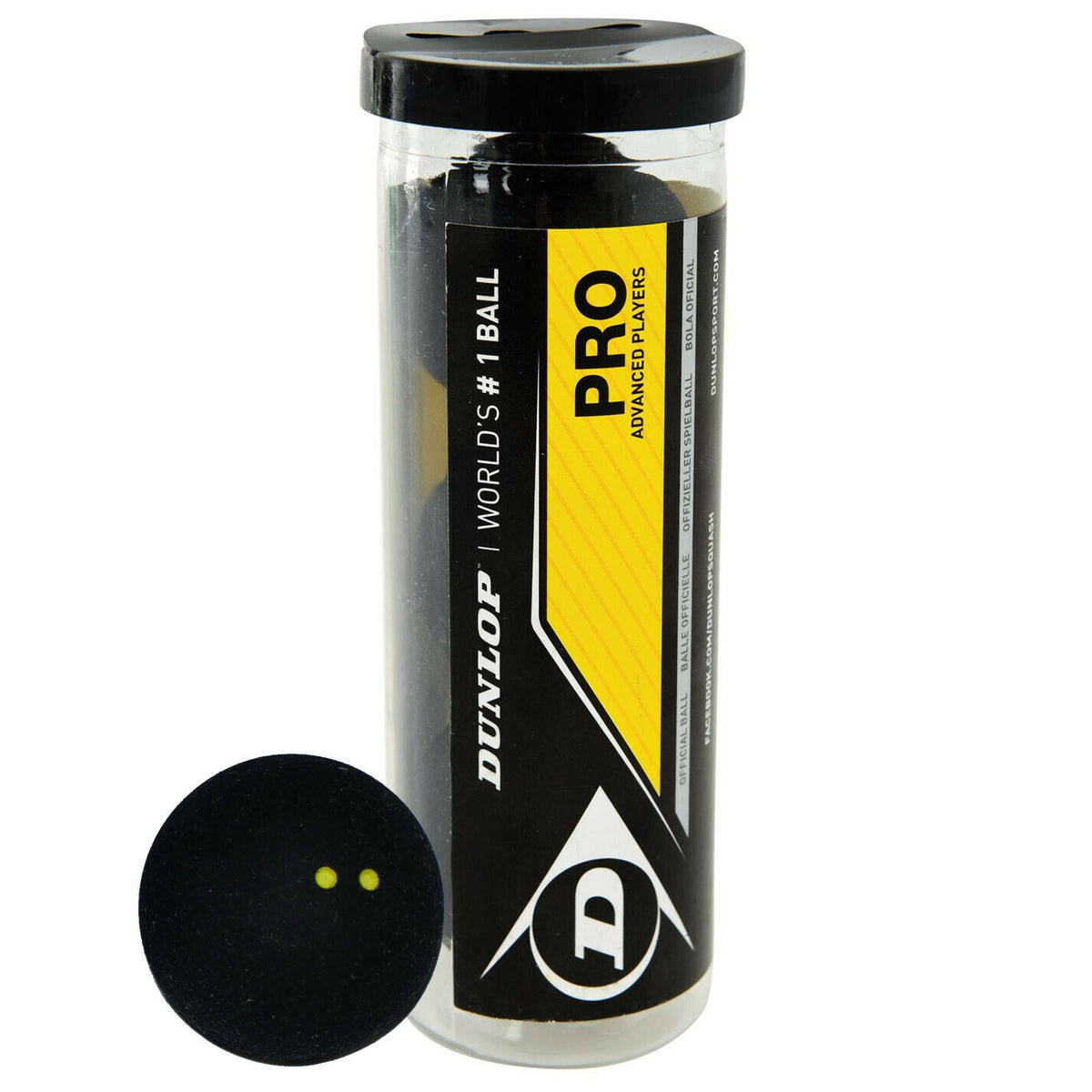 Dunlop Pro Squash Balls 3 Ball in Tube for Advanced Players Official Ball of WSF PSA WSA - Hamtons Direct