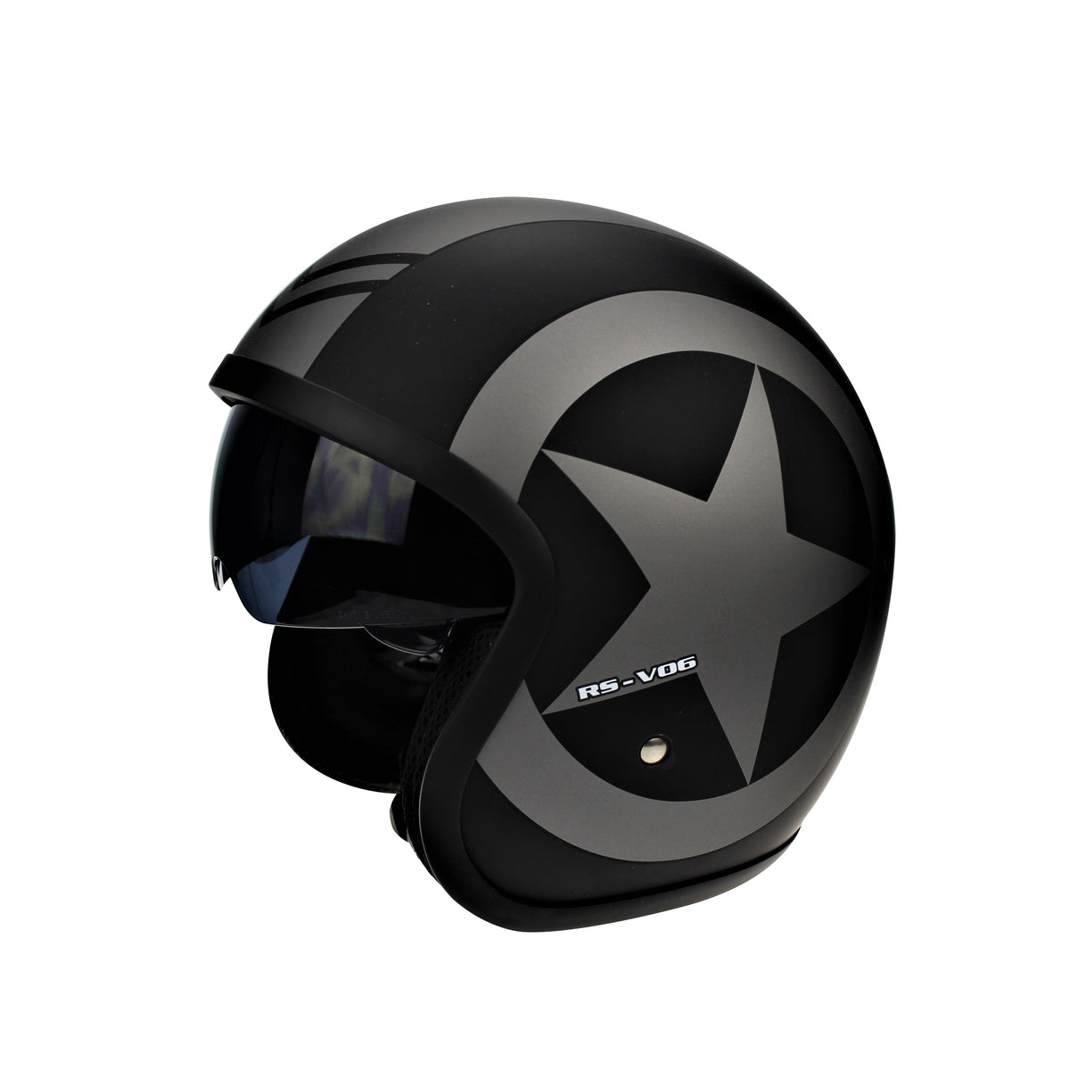 Viper RS-V06 Open Face Jet Tourer Retro Scooter Motorcycle Motorbike Matt Black Star Helmet - Hamtons Direct