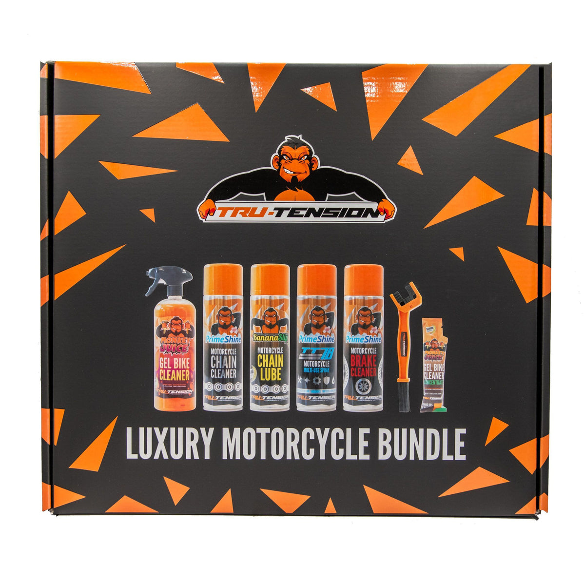 TRU-TENSION MOTORCYCLE LUXURY CLEANING BUNDLE KIT MOTORBIKE POLISH CHAIN LUBE