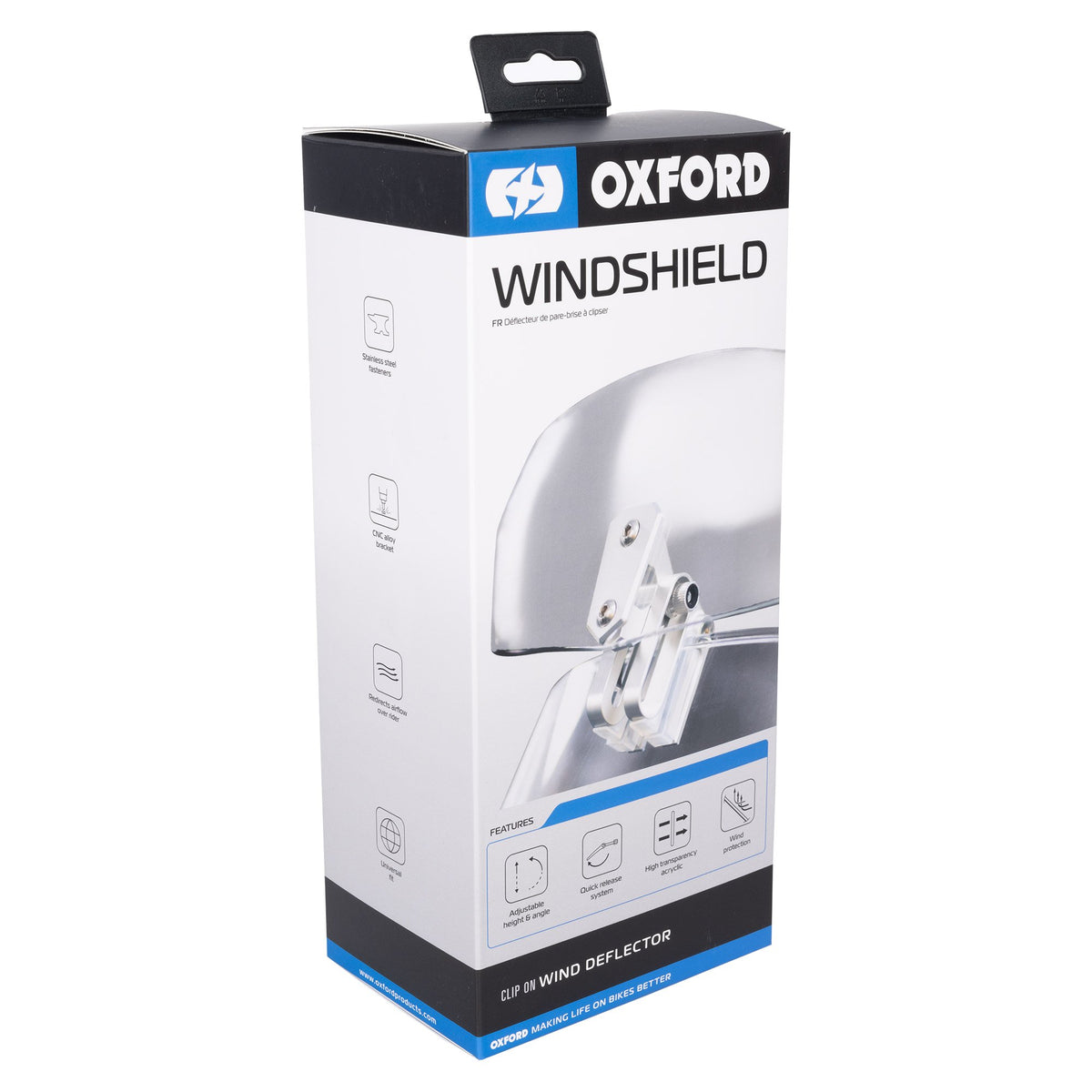 OXFORD CLIP ON WINDSHIELD CLEAR FOR MOTORCYCLE MOTORBIKE SCREENS - 260 X 125MM