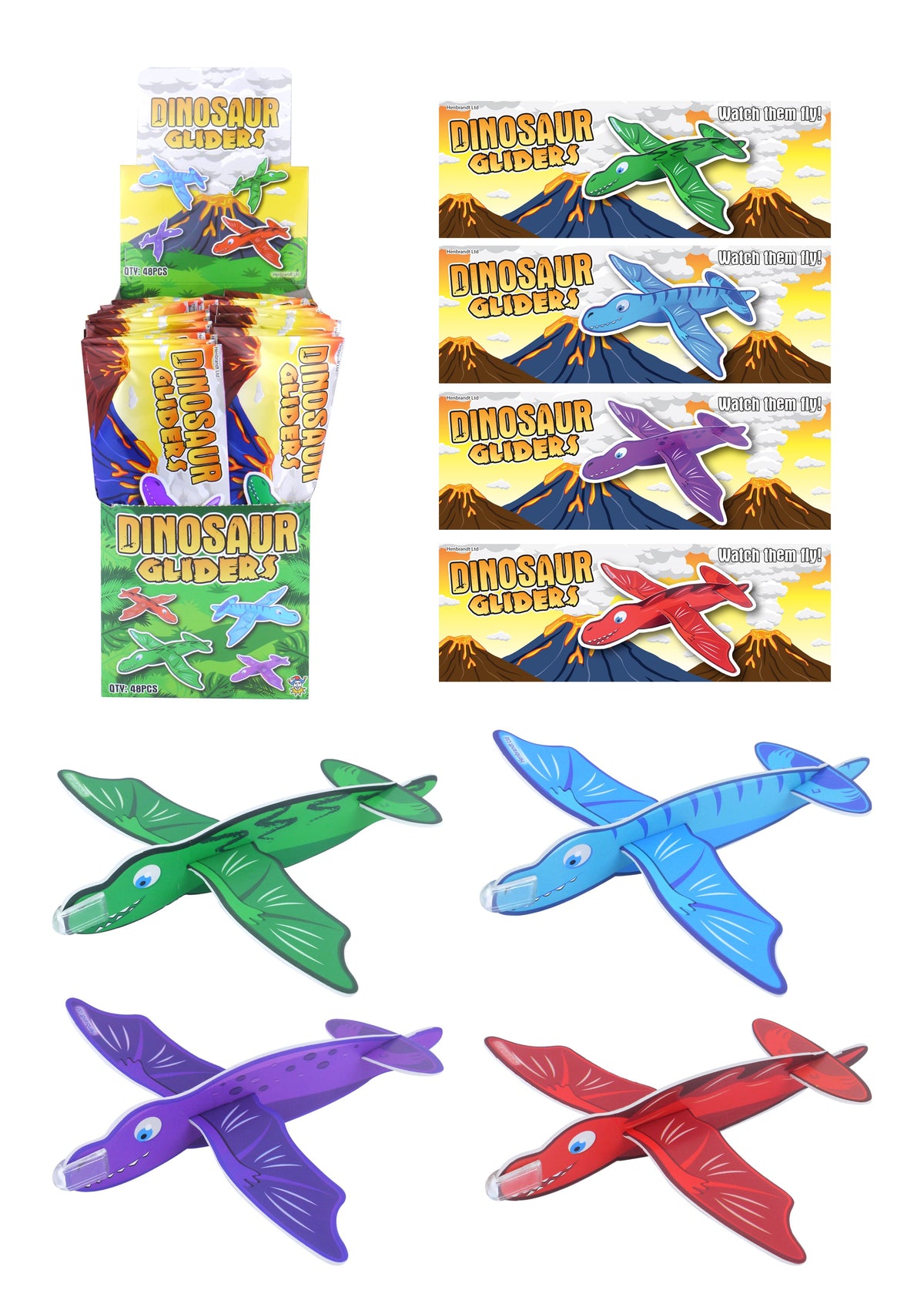 HENBRANDT Dinosaur CHILDRENS FLYING GLIDERS Kids Toys Party Bag Fillers Assorted