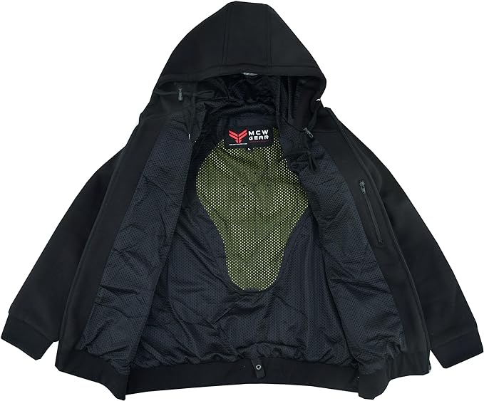 Motorcycle Motorbike Armoured Black Hoodie Hoody Fleece Jacket Zip Up Removable Armour - Hamtons Direct