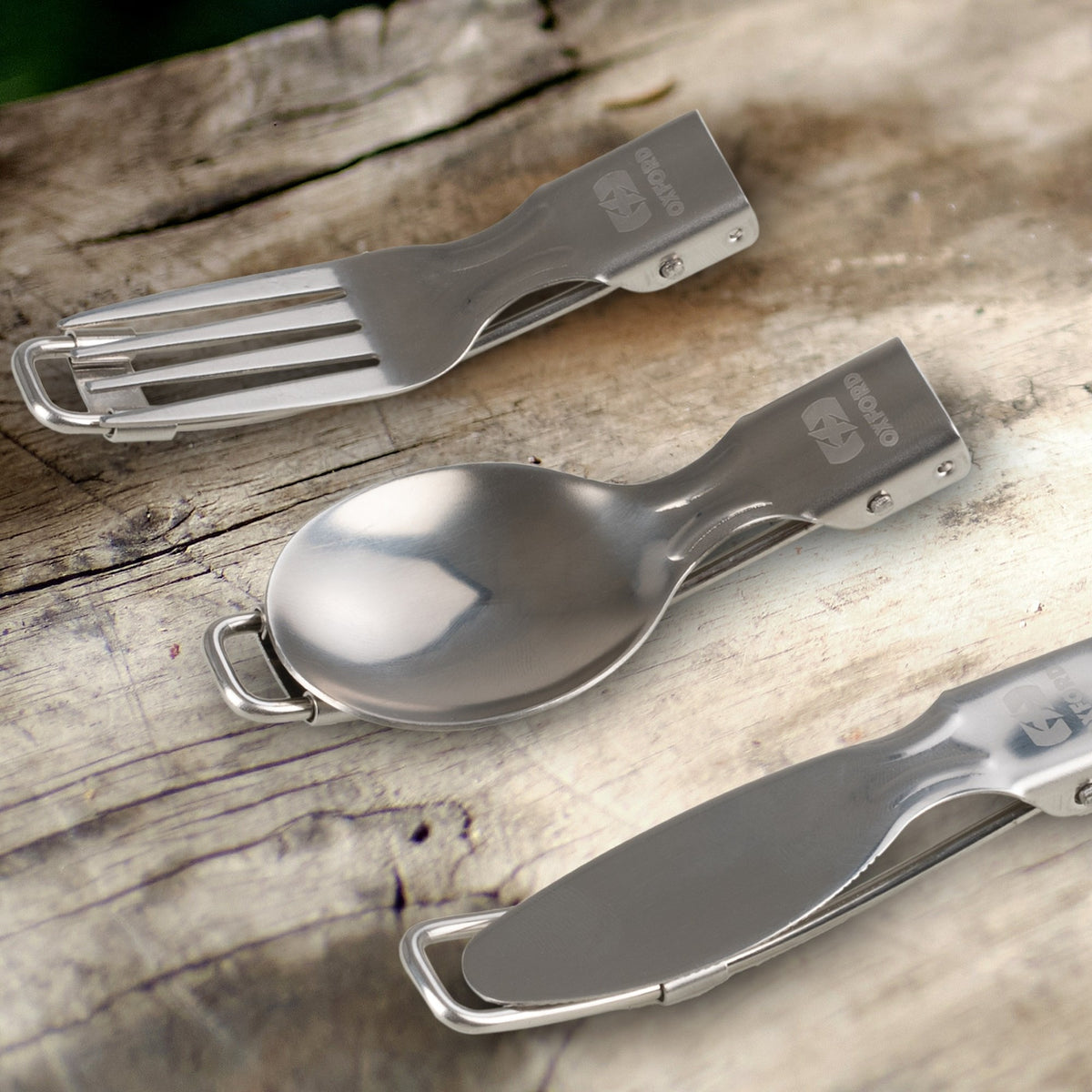 OXFORD MOTORBIKE MOTORCYCLE HIKING CAMPING STAINLESS STEEL FOLDING CUTLERY SET