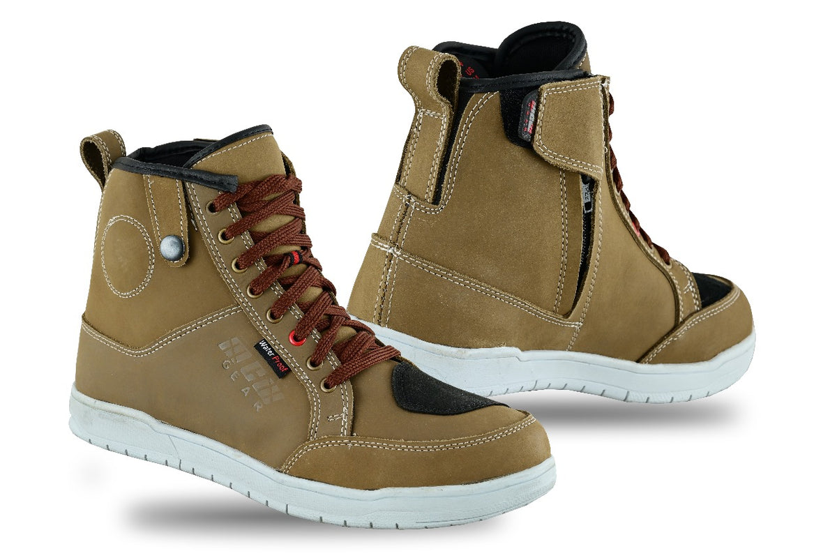 MCW Gear Mens Brown Leather Motorcycle Motorbike Racing Touring Sneaker Boots Biker Shoes