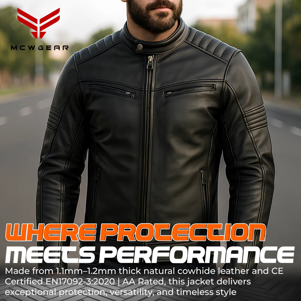 Men's Genuine Cowhide Leather Motorcycle Jacket CE AA Certified Armanox Level 2 Armour S-3XL