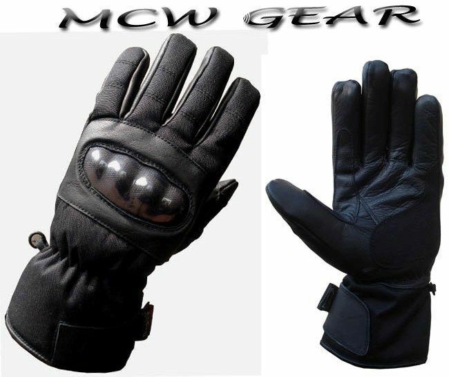 Winter MCW Motorcycle Motorbike Waterproof Windproof Leather and Textile Gloves - Hamtons Direct