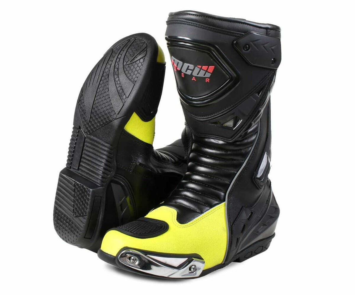 REAL LEATHER HIGH TECH MENS LONG MOTORBIKE MOTORCYCLE RACING SPORTS SHOES BOOTS - Hamtons Direct