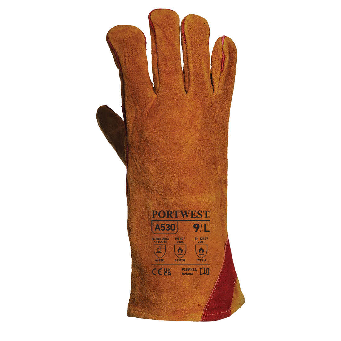 PARA-ARAMID LEATHER GLOVE WELDING REINFORCED GAUNTLET CE HAND PROTECTION - Hamtons Direct