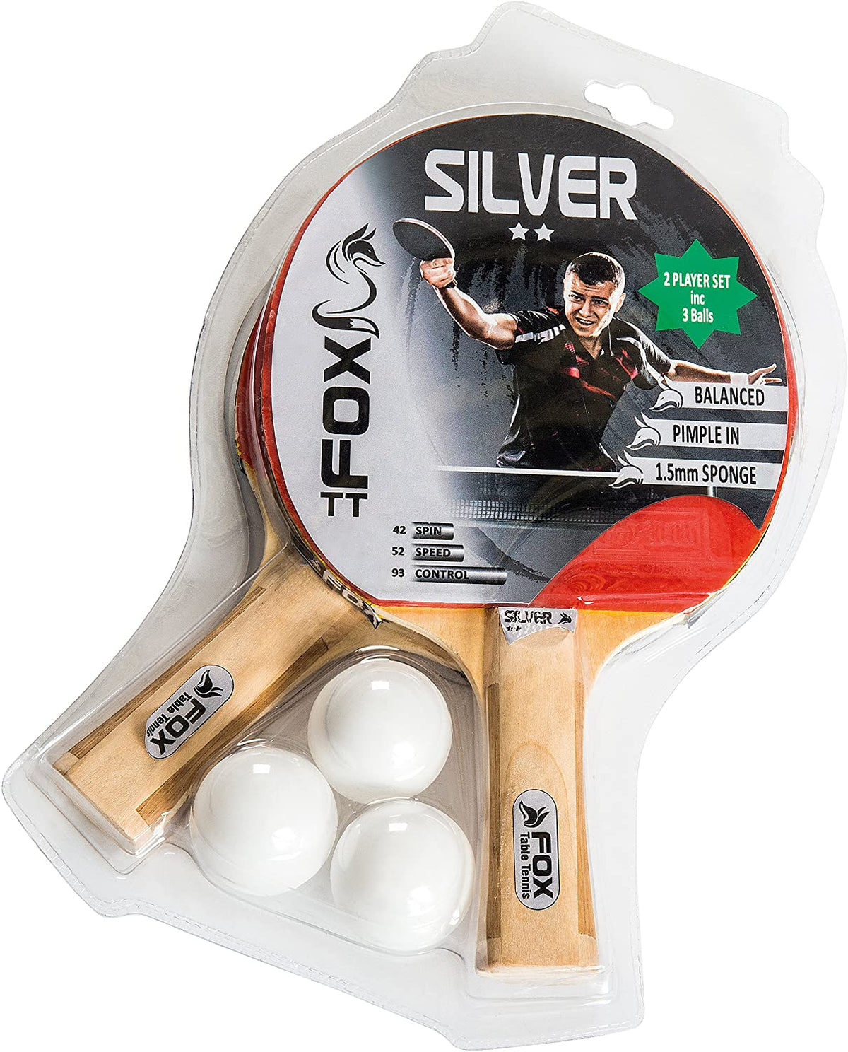 Fox TT Silver 2 Player Table Tennis Set 2x Bats + 3x Balls - Hamtons Direct