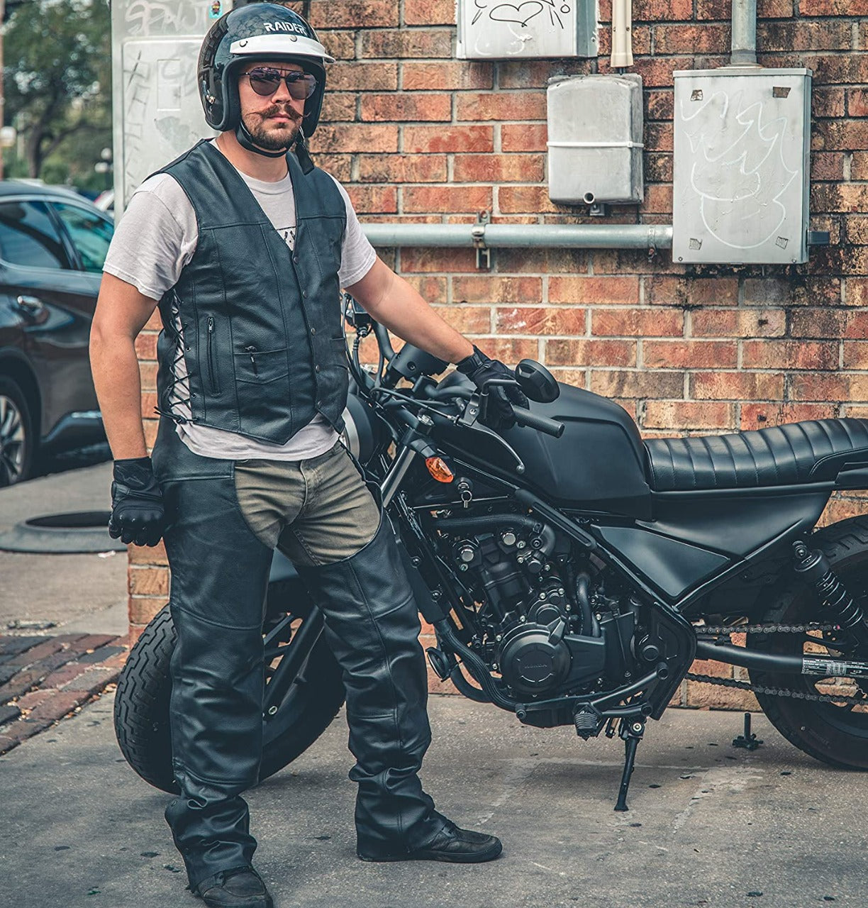 Motorcycle leather waistcoat store