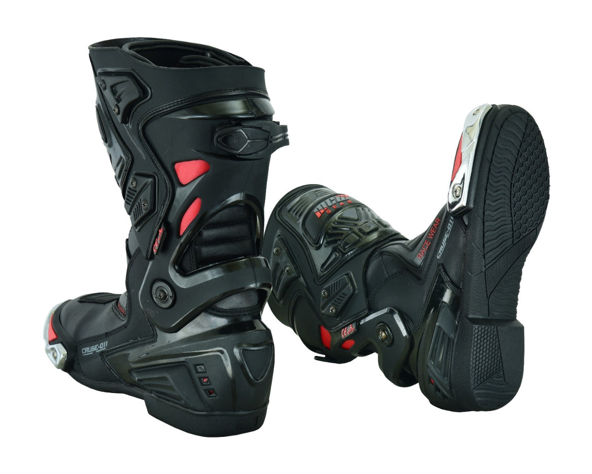 NEW Real Leather High Tech Mens Long Red & Black CE Motorbike Motorcycle Racing Sports Boots - Hamtons Direct