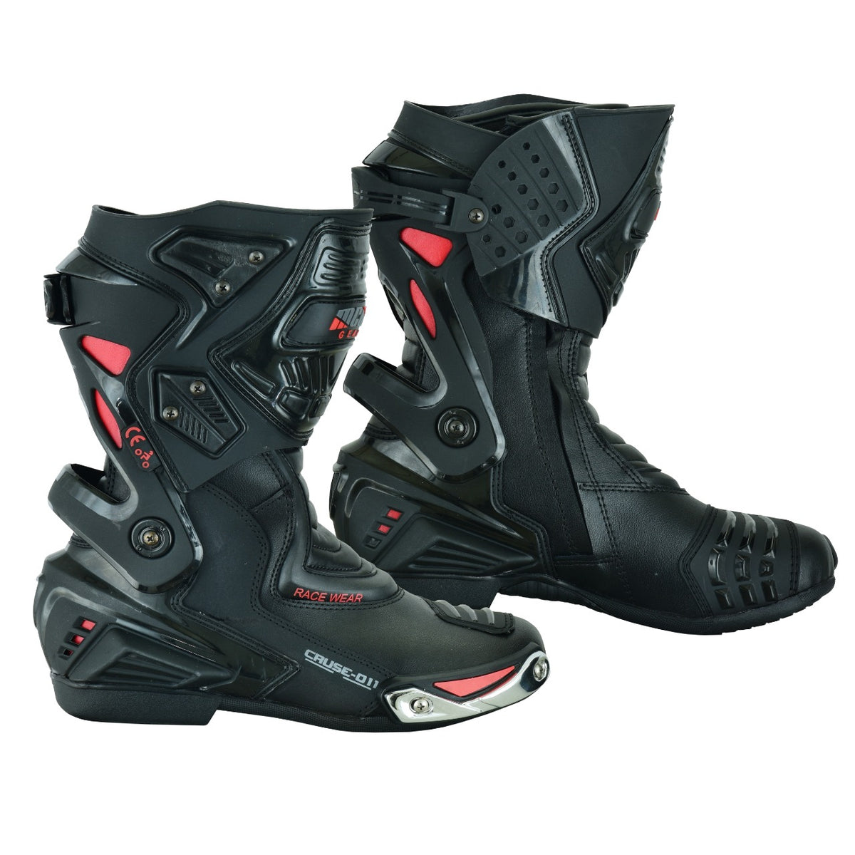 NEW Real Leather High Tech Mens Long Red & Black CE Motorbike Motorcycle Racing Sports Boots - Hamtons Direct