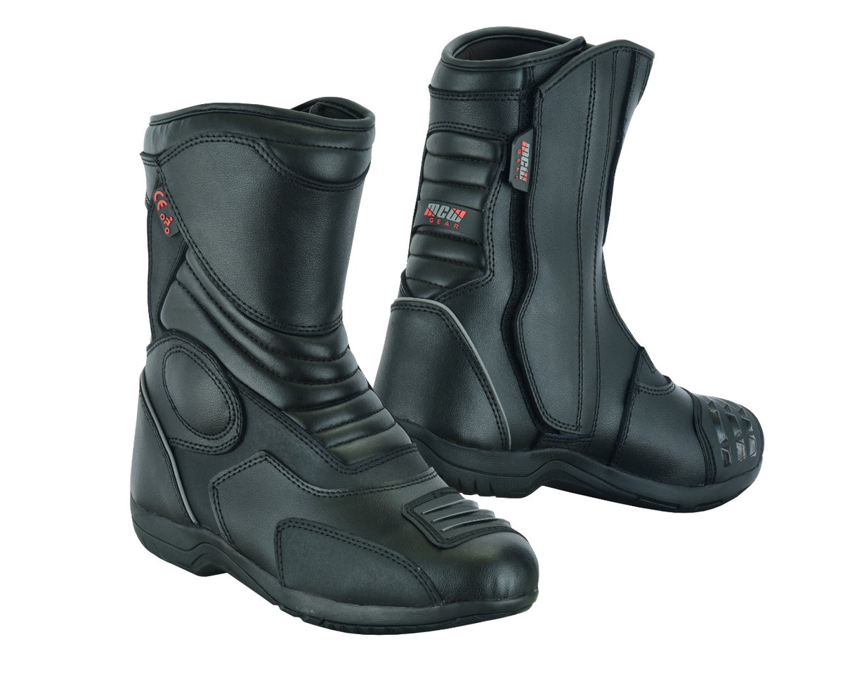 MCW Gear Black Leather Motorcycle Motorbike Waterproof Race Boots Winter New - Hamtons Direct