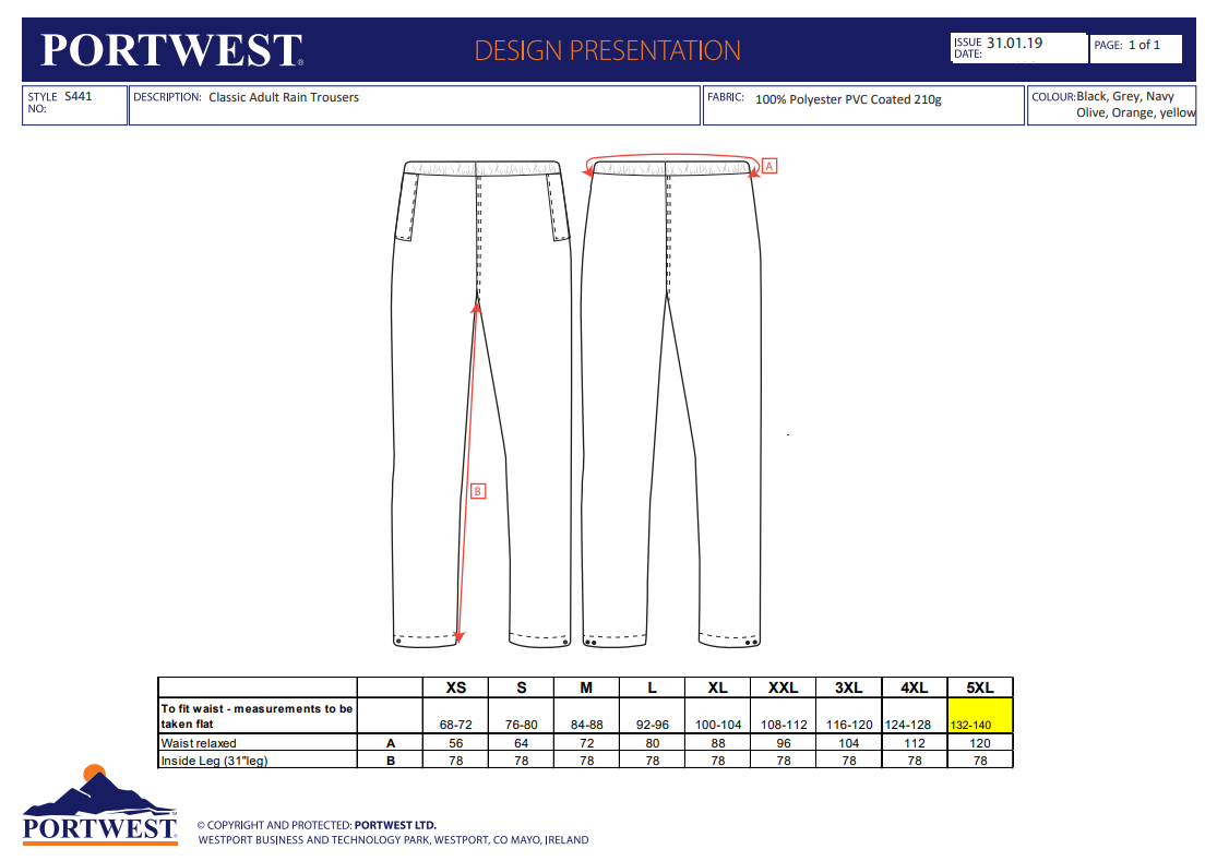 Portwest Rainsuit Classic Jacket & Classic Trouser Water resistant - Black - Hamtons Direct