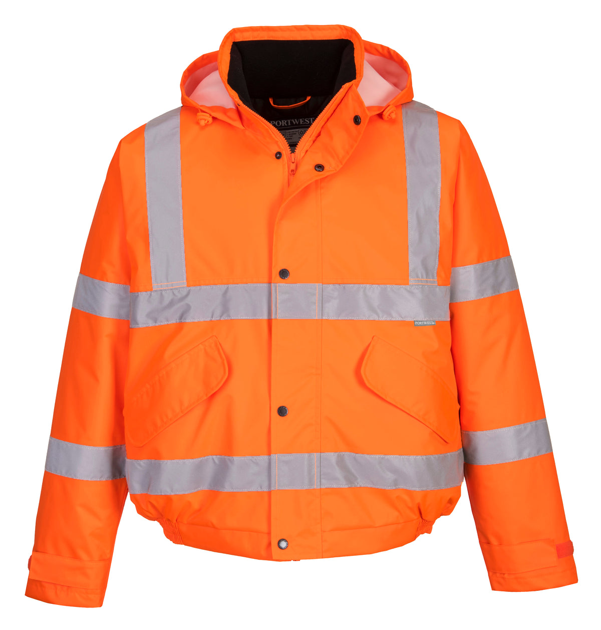 Mens Hi Vis Viz Bomber Workwear Water Resistant Jacket Lined Padded Hood Safety - Hamtons Direct