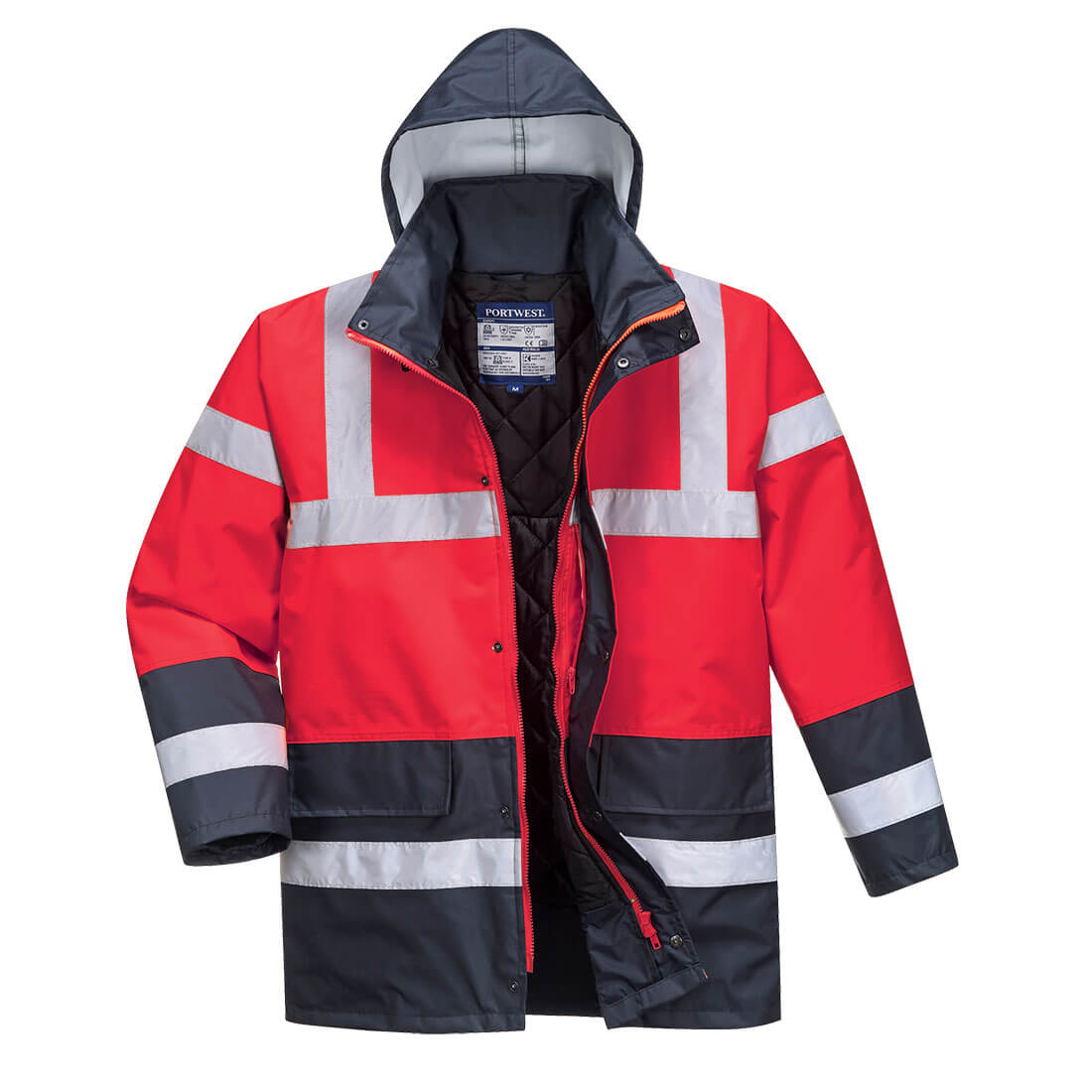 Portwest S466 Hi-viz Contrast Traffic Jacket Waterproof Thermal Insulation CE Certified Red/Navy - Hamtons Direct