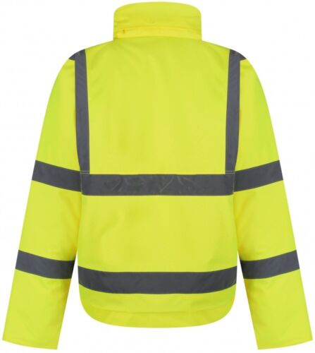 Traega Mens Hi Vis Viz Yellow Bomber Workwear Water Resistant Jacket Lined Padded Hood Safety - Hamtons Direct