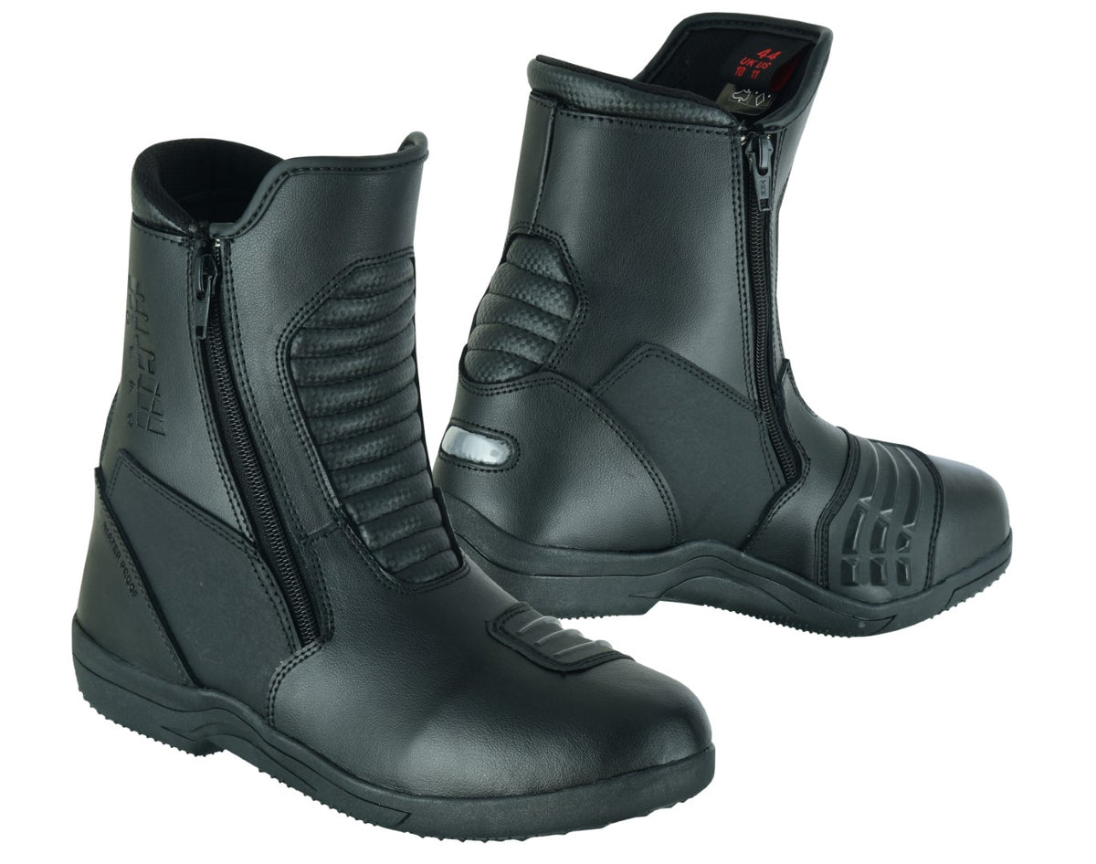 NEW REAL LEATHER MCW MEN MOTORBIKE MOTORCYCLE TOURING DUAL ZIP BOOTS - Hamtons Direct