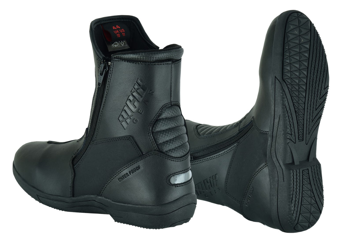 NEW REAL LEATHER MCW MEN MOTORBIKE MOTORCYCLE TOURING DUAL ZIP BOOTS - Hamtons Direct