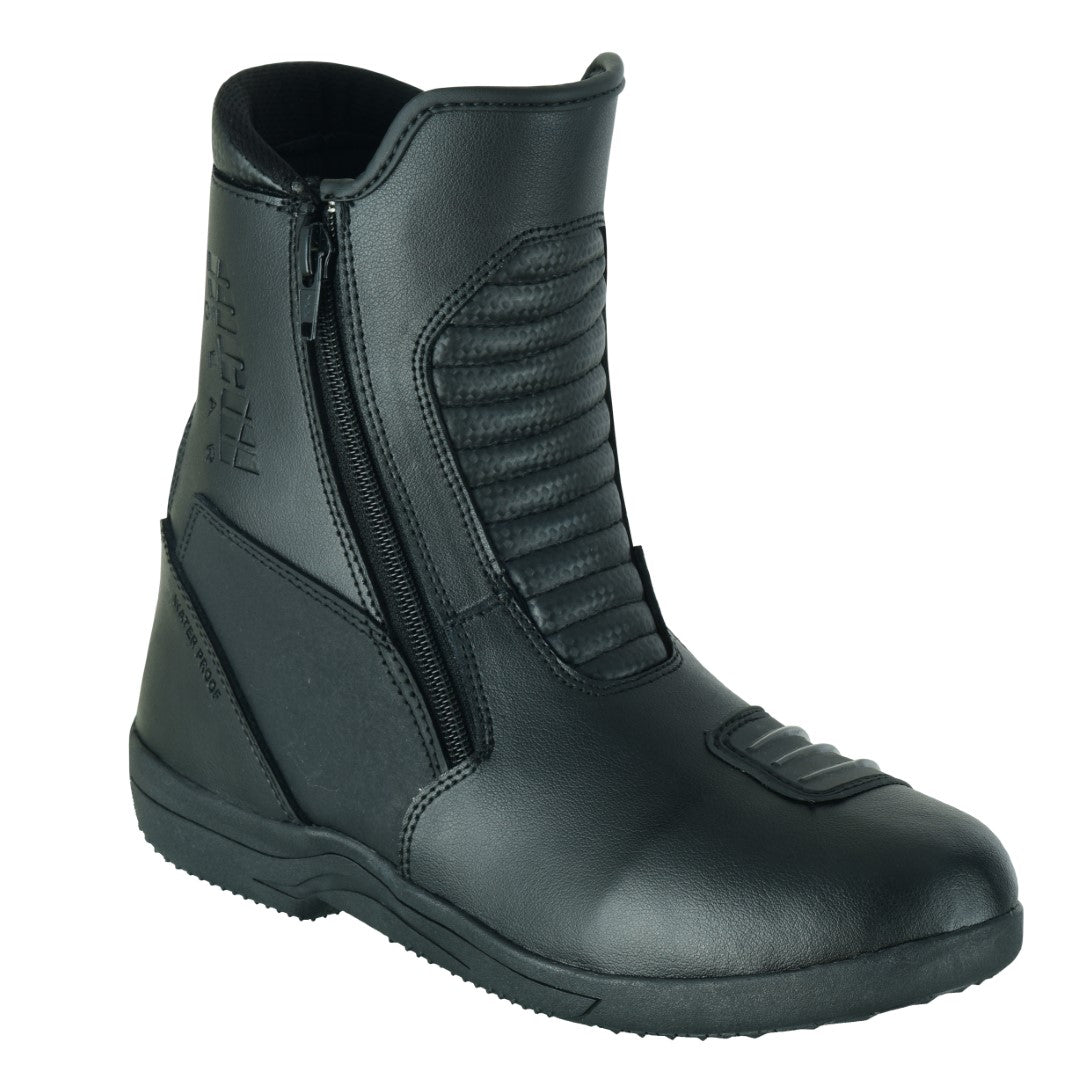 NEW REAL LEATHER MCW MEN MOTORBIKE MOTORCYCLE TOURING DUAL ZIP BOOTS - Hamtons Direct