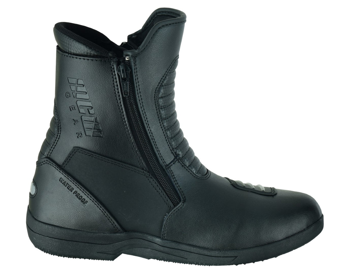 NEW REAL LEATHER MCW MEN MOTORBIKE MOTORCYCLE TOURING DUAL ZIP BOOTS - Hamtons Direct