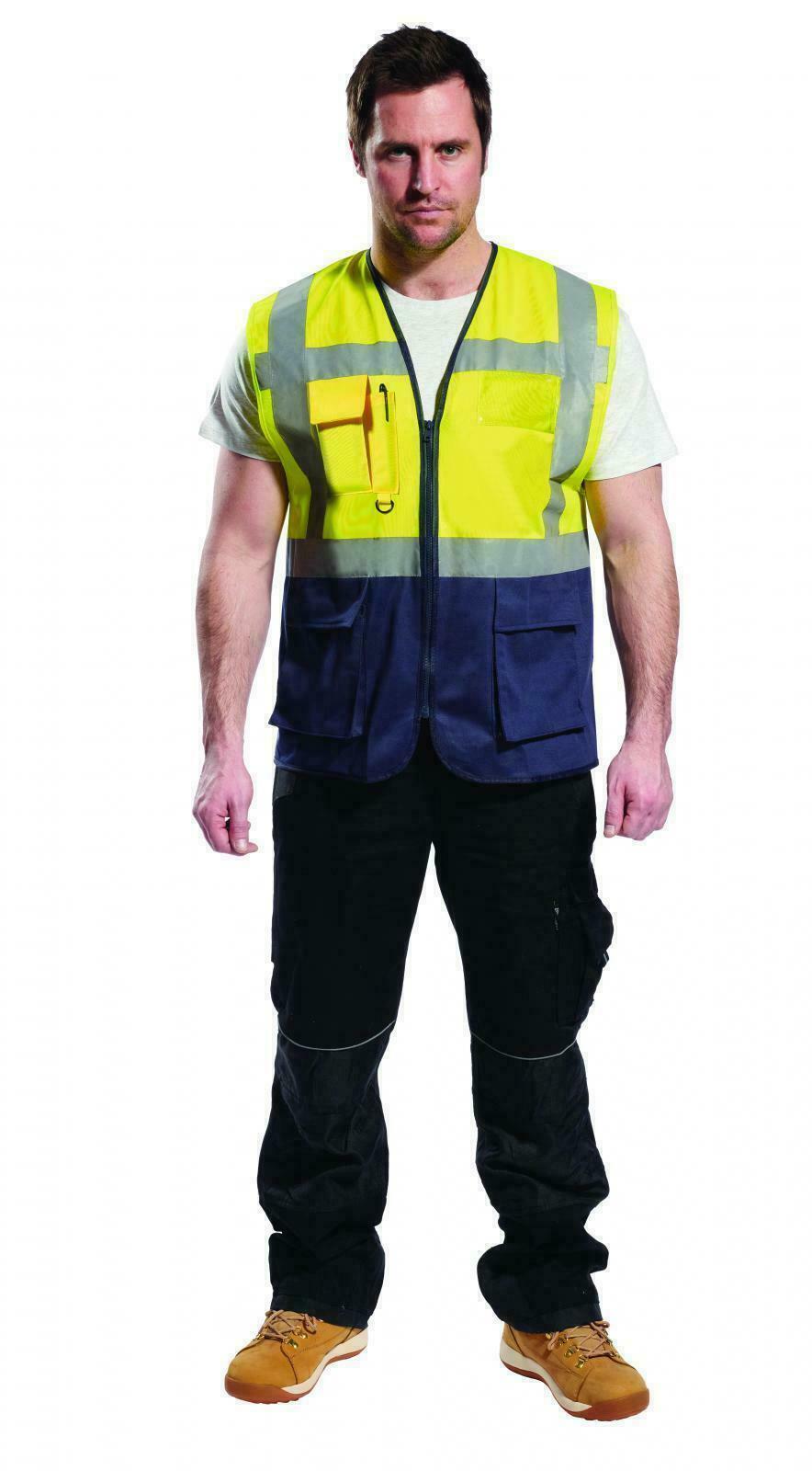 EXECUTIVE HI VIS VIZ VISIBILITY SAFETY MOTORCYCLE INDUSTRIAL TEXTILE VEST JACKET - Hamtons Direct