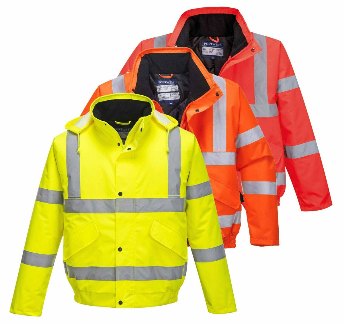 Mens Hi Vis Viz Bomber Workwear Water Resistant Jacket Lined Padded Hood Safety - Hamtons Direct