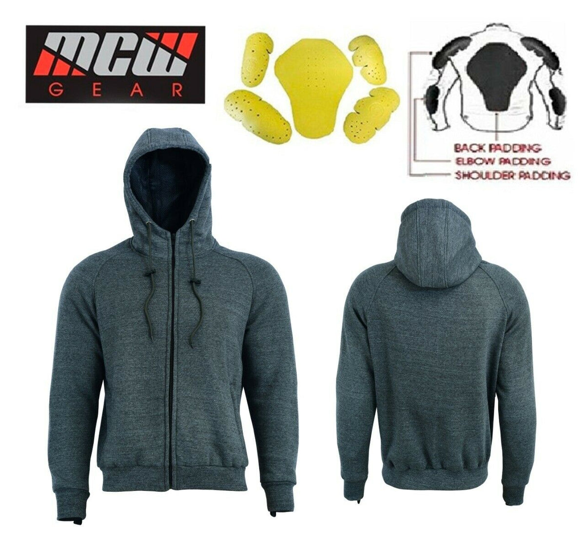 Motorcycle Motorbike Armoured Hoodie Hoody Fleece Jacket Zip Up Removable Armour - Hamtons Direct