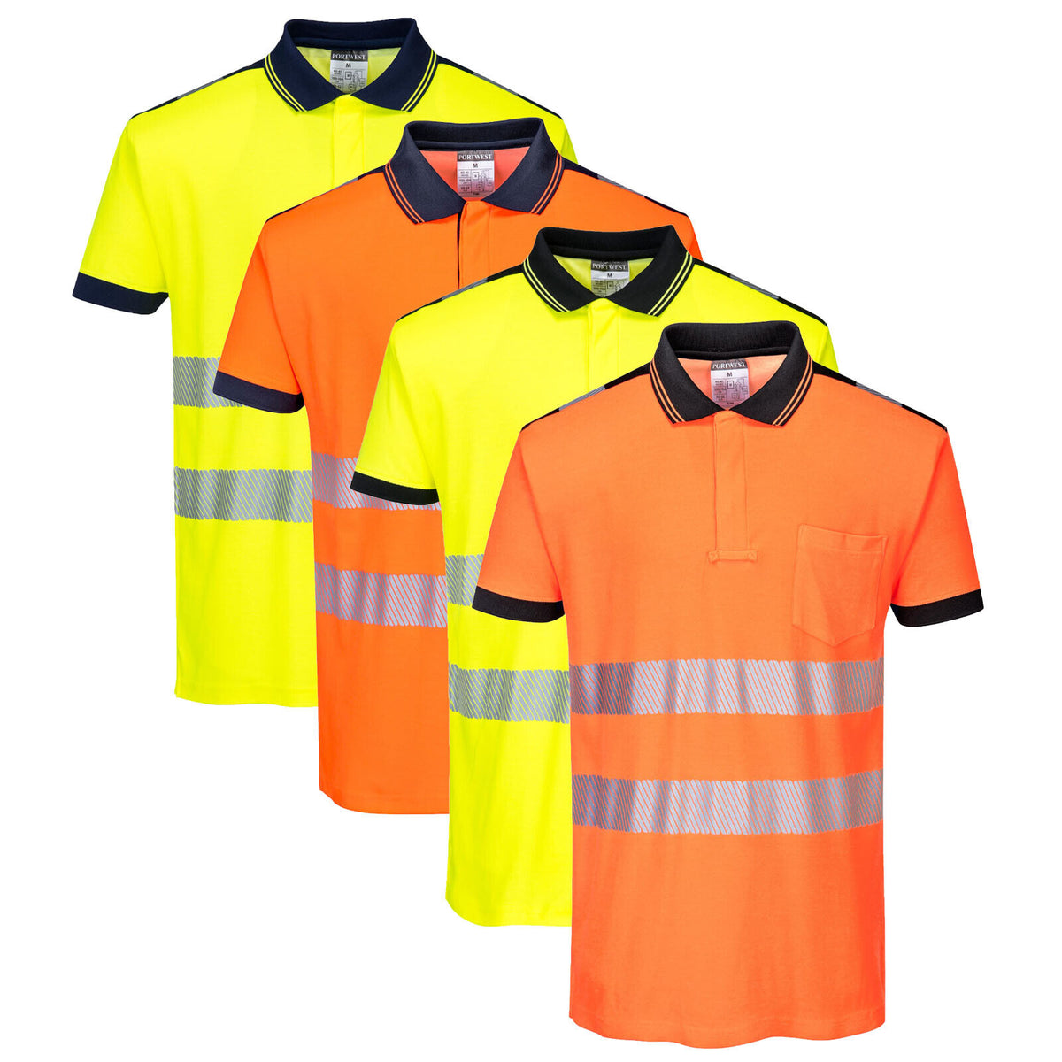 PORTWEST T180 PW3 HiVis Polo Shirt Short Sleeve Work CE Safety Top Comfort - Hamtons Direct