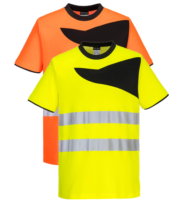 Men's Workwear Hi Vis T-Shirt Reflective High Viz Tee Fluorescent Breathable - Hamtons Direct