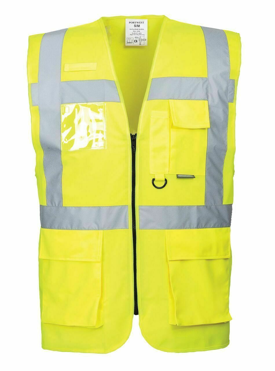 EXECUTIVE HI VIS VIZ VISIBILITY SAFETY MOTORCYCLE INDUSTRIAL TEXTILE VEST JACKET - Hamtons Direct