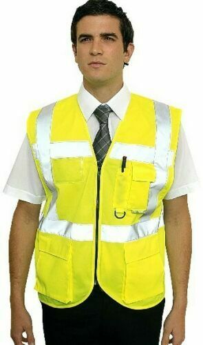 EXECUTIVE HI VIS VIZ VISIBILITY SAFETY MOTORCYCLE INDUSTRIAL TEXTILE VEST JACKET - Hamtons Direct