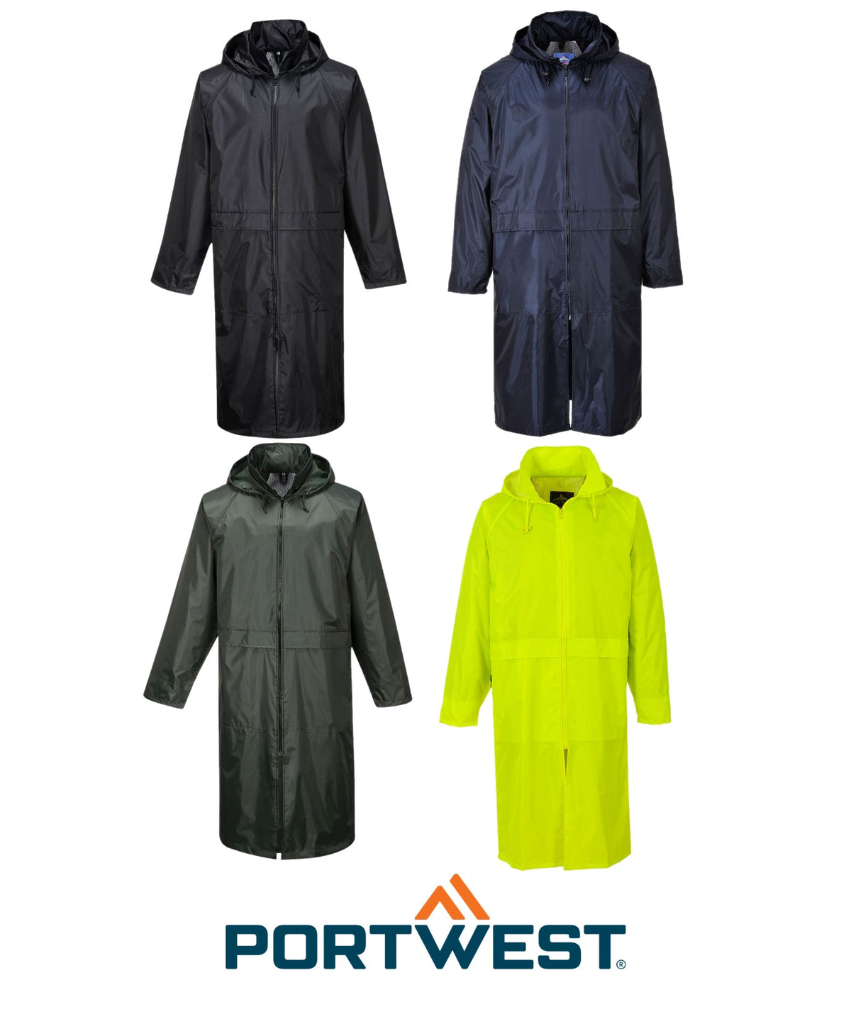 Portwest S438 Classic Rainsuit Coat Long Adult Lightweight Waterproof 5000mm Hood - Hamtons Direct