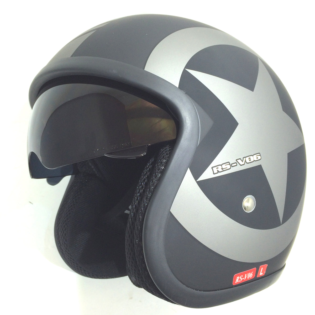 Viper RS-V06 Open Face Jet Tourer Retro Scooter Motorcycle Motorbike Matt Black Star Helmet - Hamtons Direct